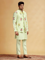 Pista hand printed silk waistcoat set with cutdana work