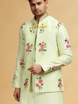 Pista hand printed silk waistcoat set with cutdana work