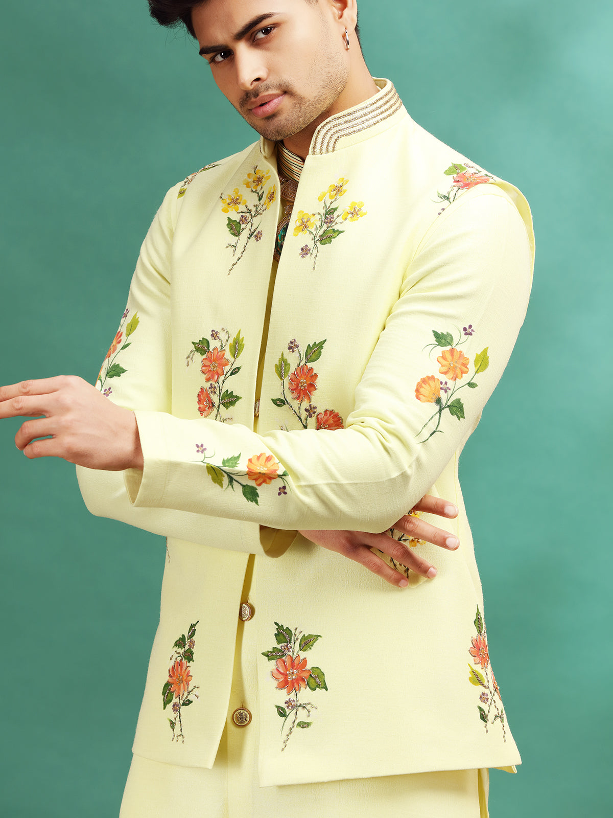 Pista printed waistcoat set with cutdana detailing