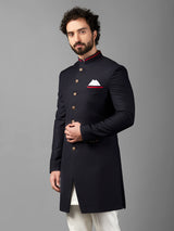 Navy plain terry rayon indowestern