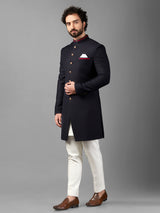 Navy plain terry rayon indowestern