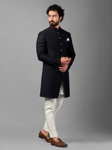 Navy plain terry rayon indowestern