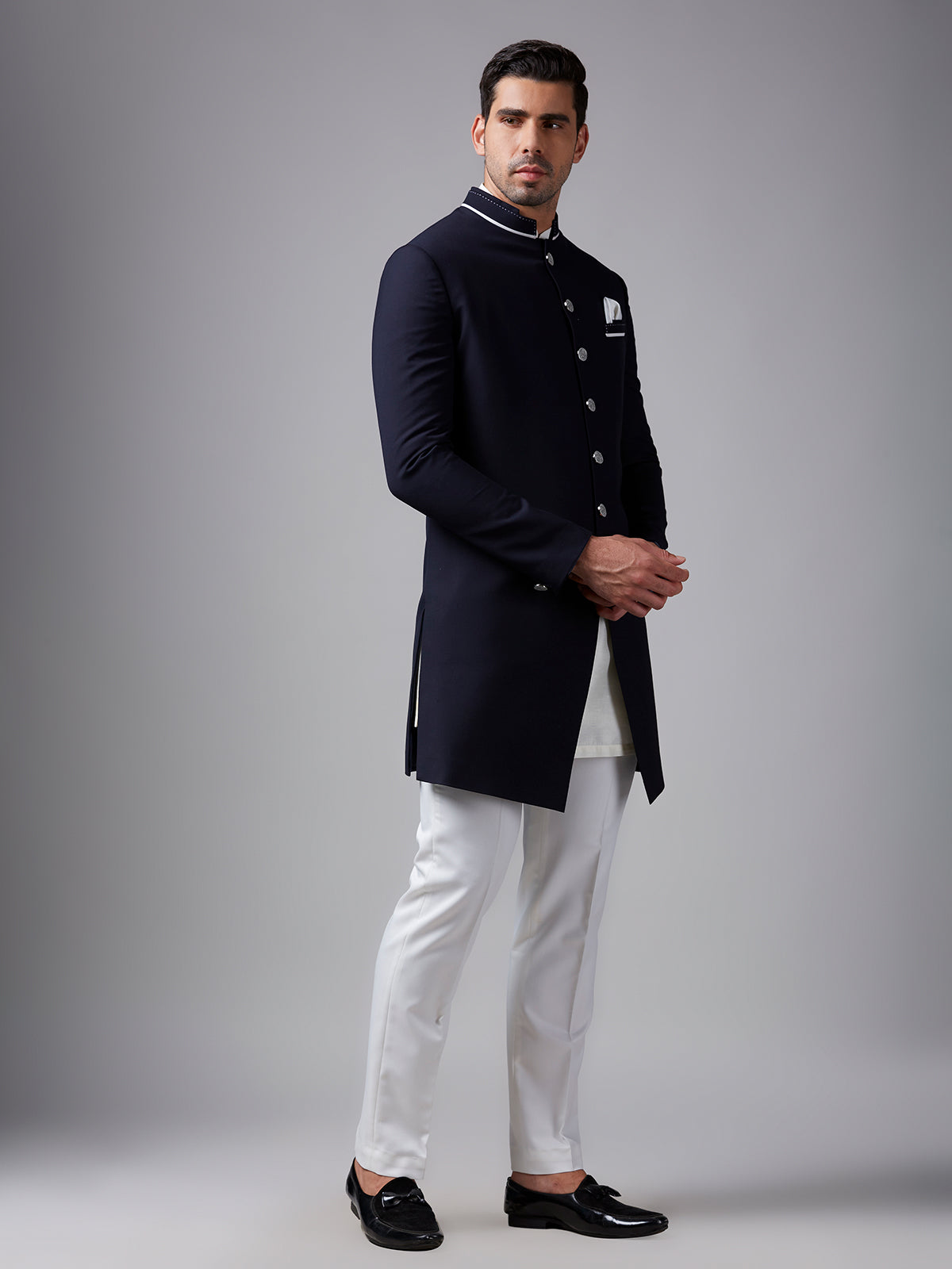 Plain navy terry rayon indowestern