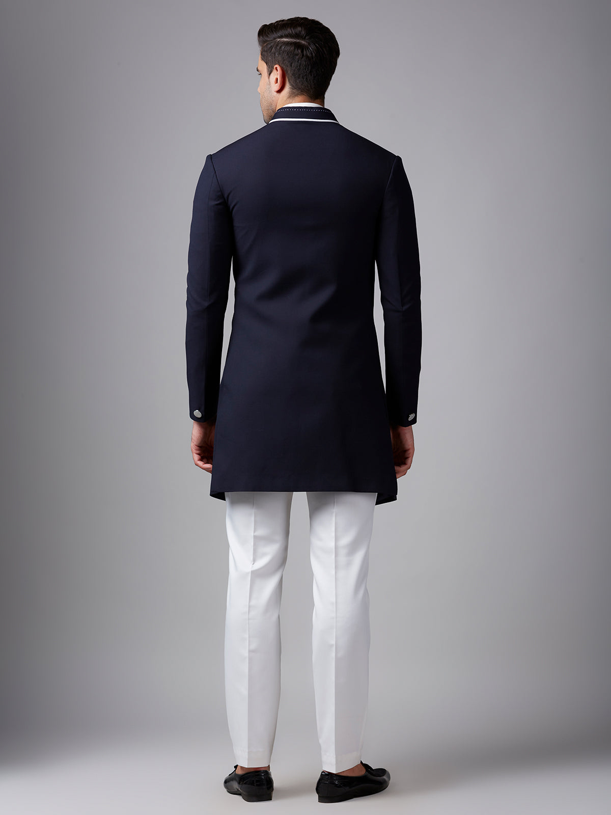 Plain navy terry rayon indowestern