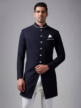 Plain navy terry rayon indowestern