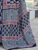 Printed navy bhagalpuri silk saree