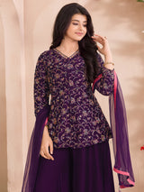 Purple cotton silk festive palazzo salwar suit ensemble