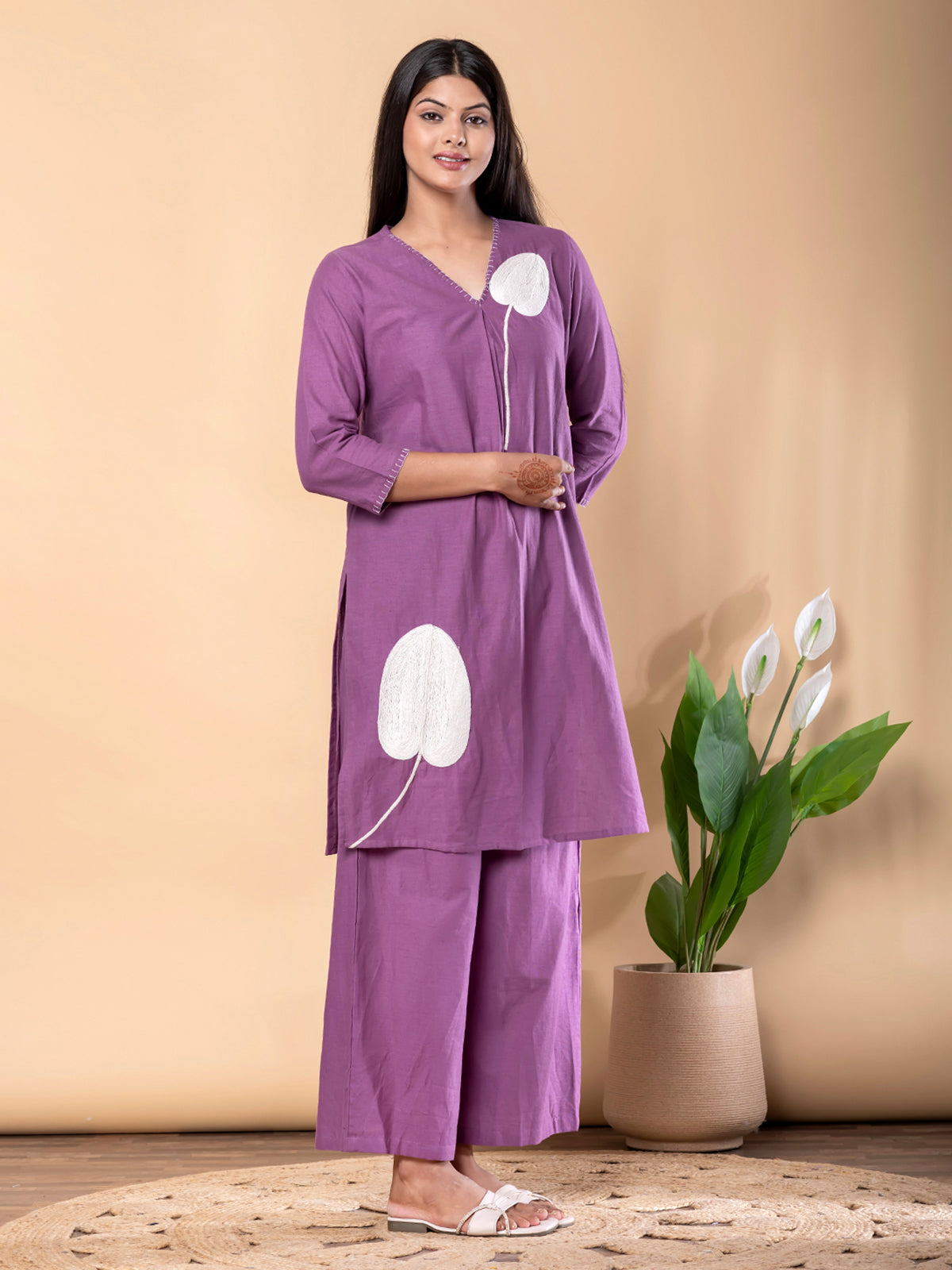 Purple cotton silk kurti palazzo set