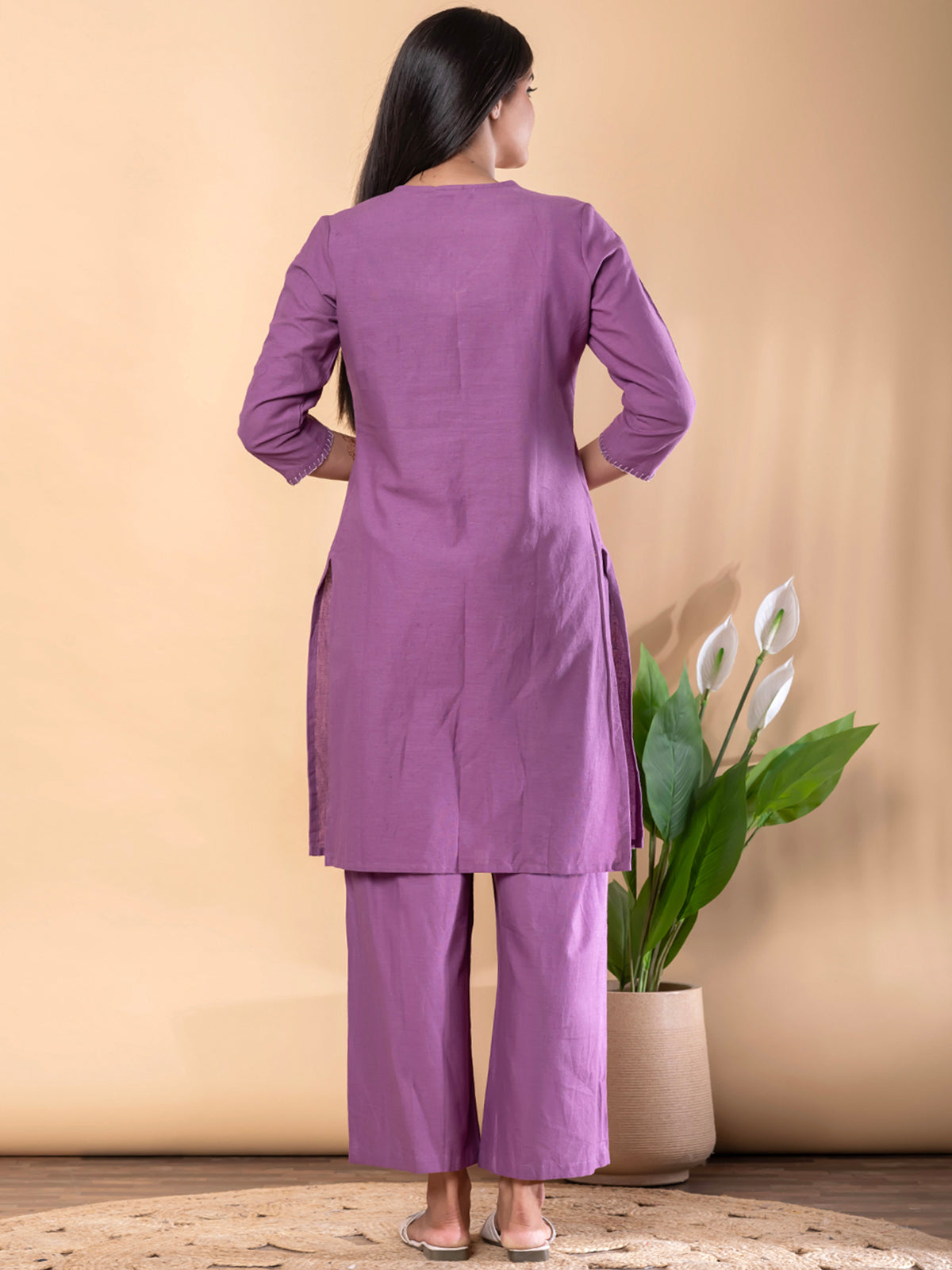 Purple cotton silk kurti palazzo set