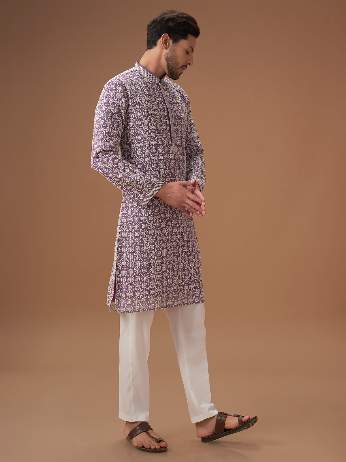 Purple georgette festive kurta suit