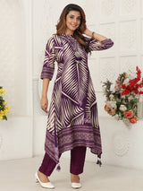 Purple festive wear russian silk kurti set