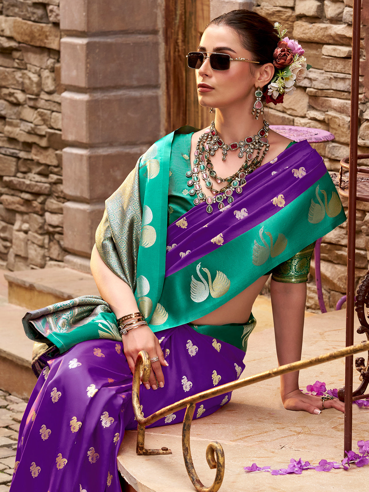 Purple satin silk radiant zari weave