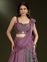 Purple sequins designer lehenga choli with attached dupatta