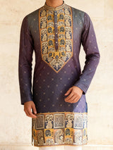 Purple shaded daman printed cotton silk kurta suit
