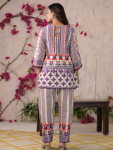 Purple silk festive kurti set with printed