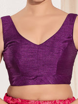 Purple silk round neck sleeveless festive blouse
