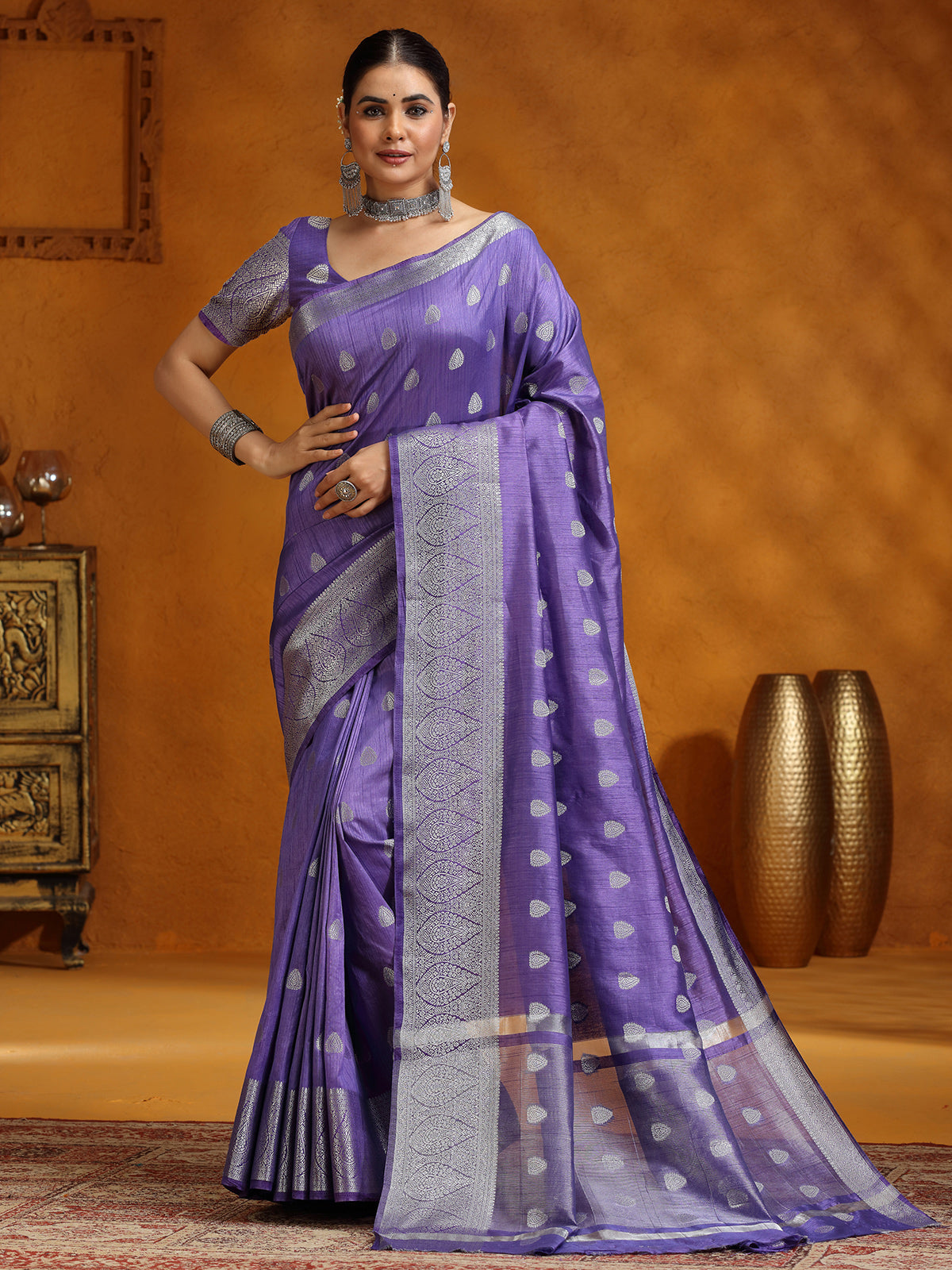 Purple silk saree for fetive wear
