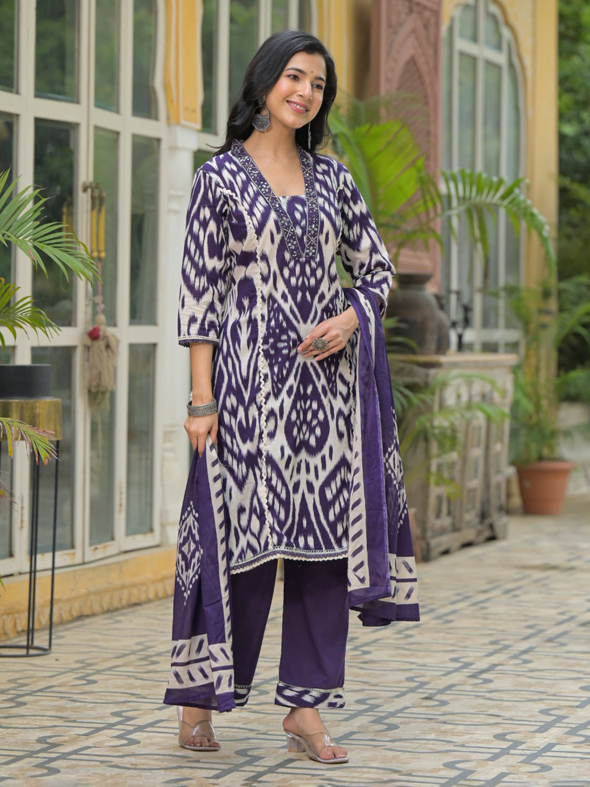 Purple silk sequins embellished kurti set