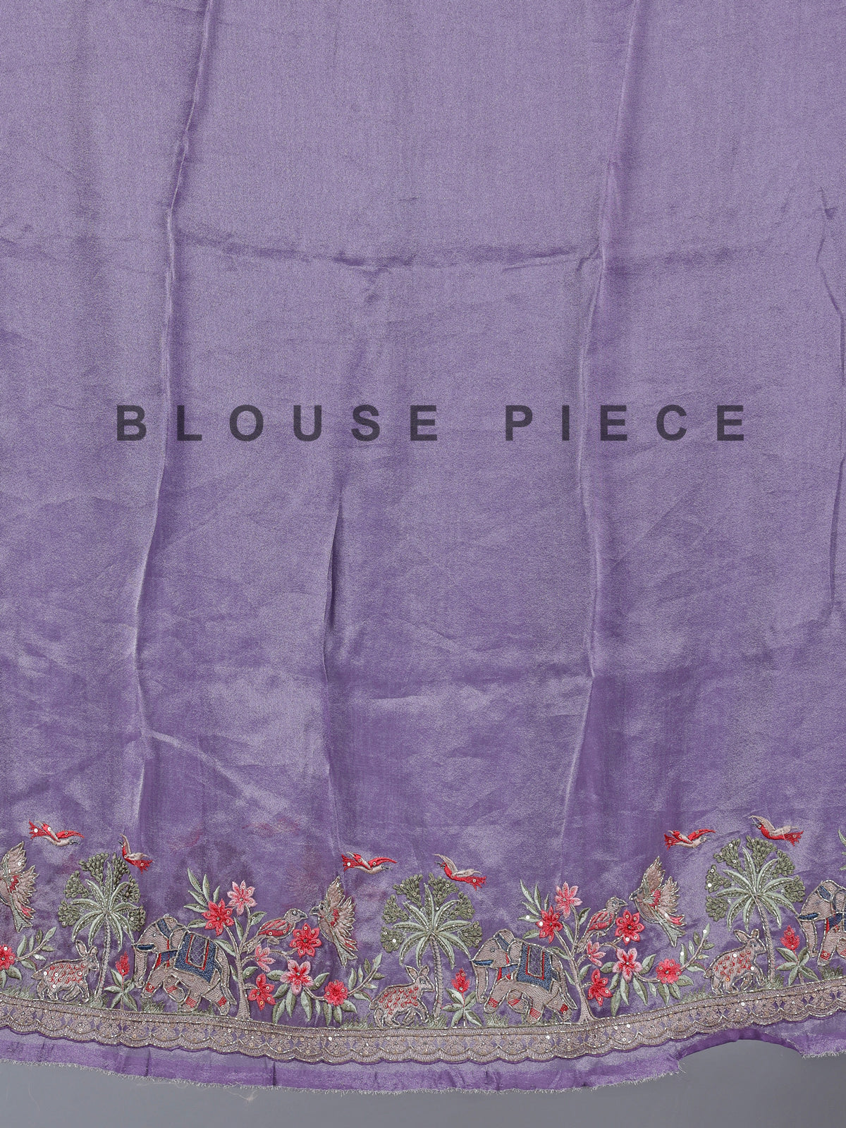 Purple tissue silk saree with elephant embroidery magic