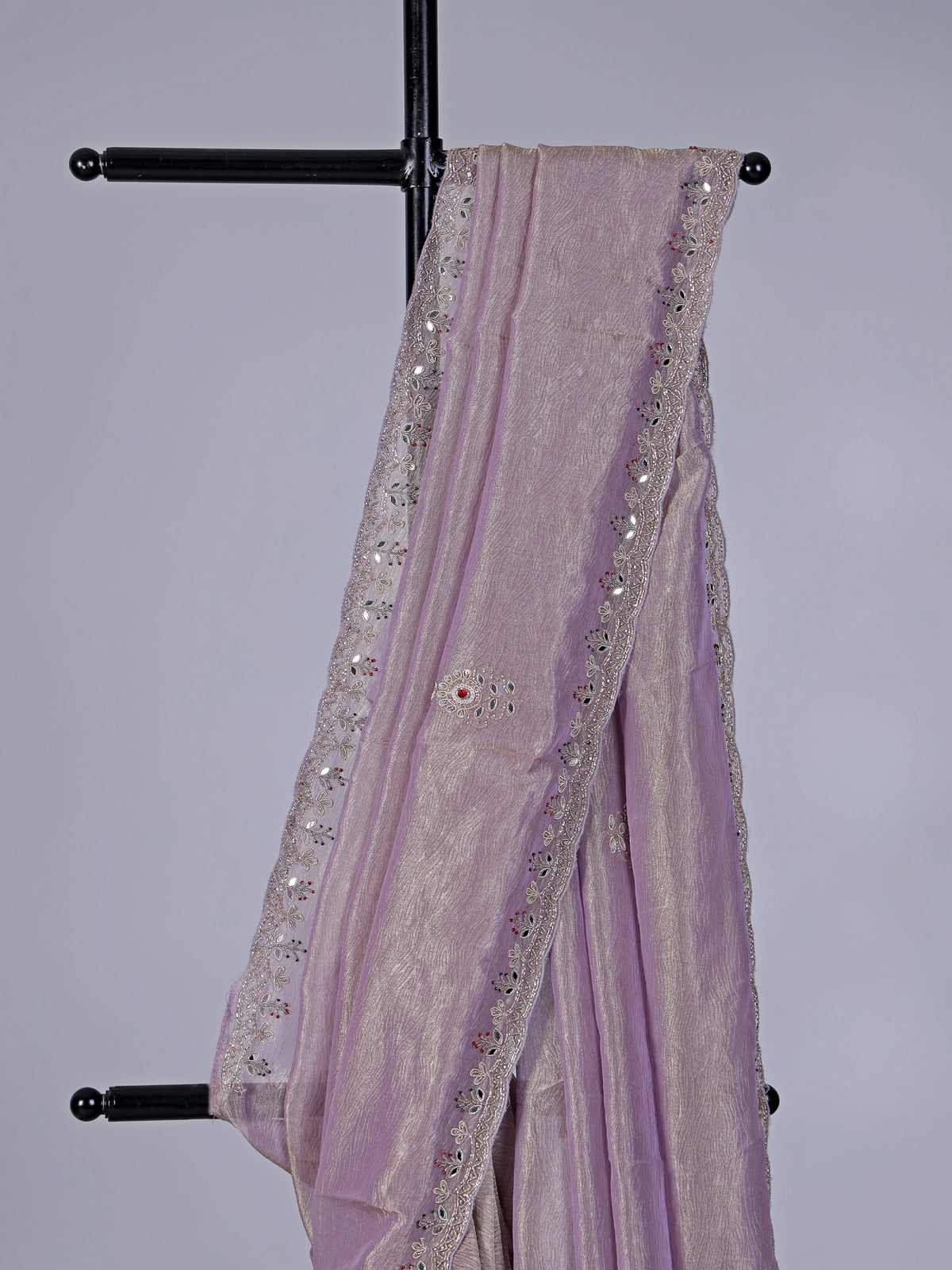 Purple tissue silk zardosi heritage saree