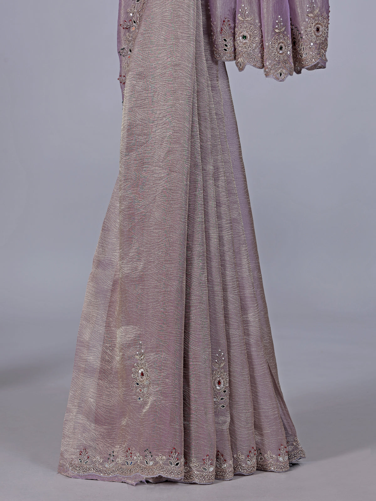 Purple tissue silk zardosi heritage saree