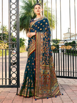 Rama blue festive wear georgette saree