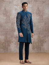 Rama blue terry rayon indo western with beads work