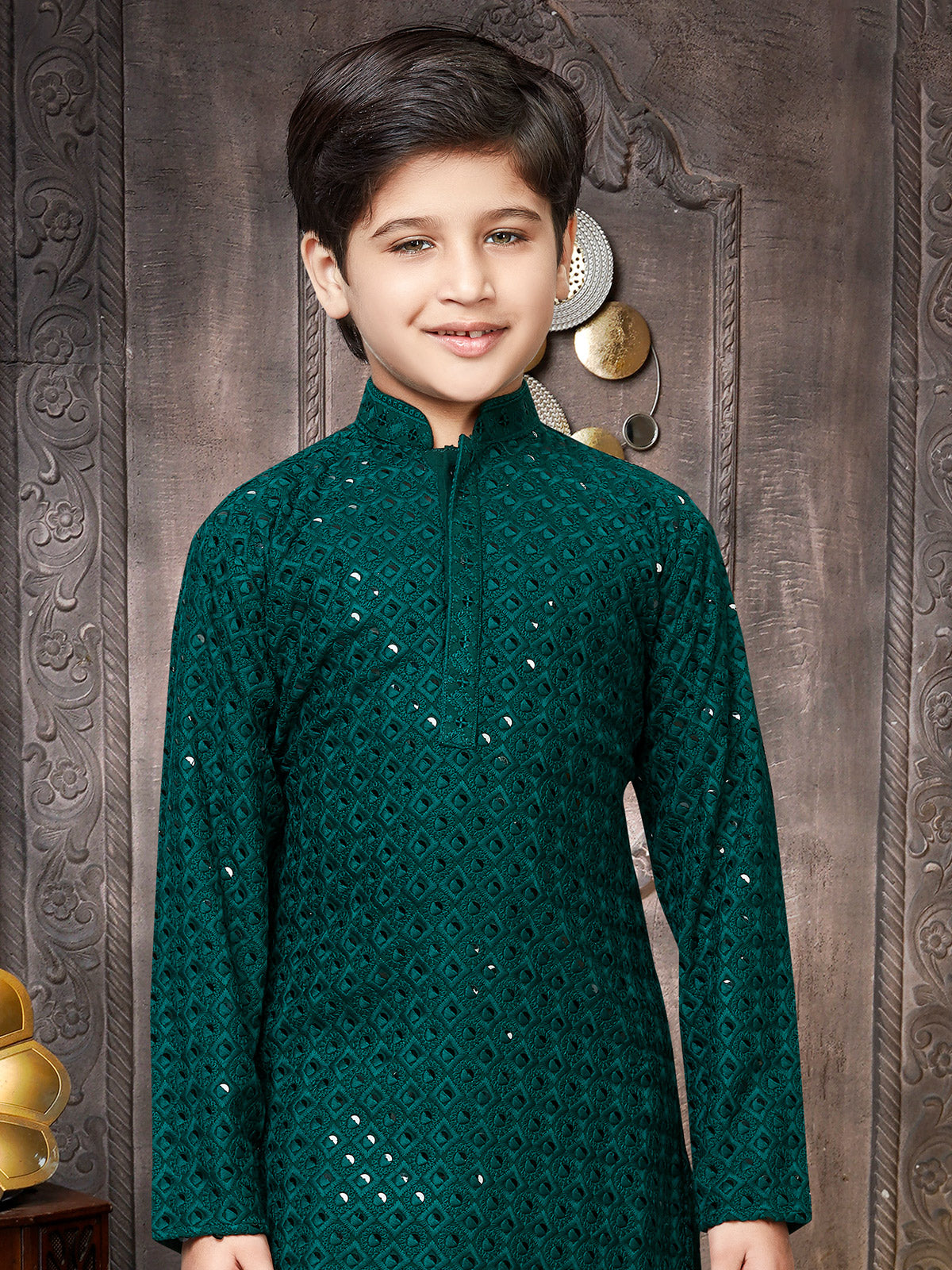 Rama green georgette sequins kurta suit for boys