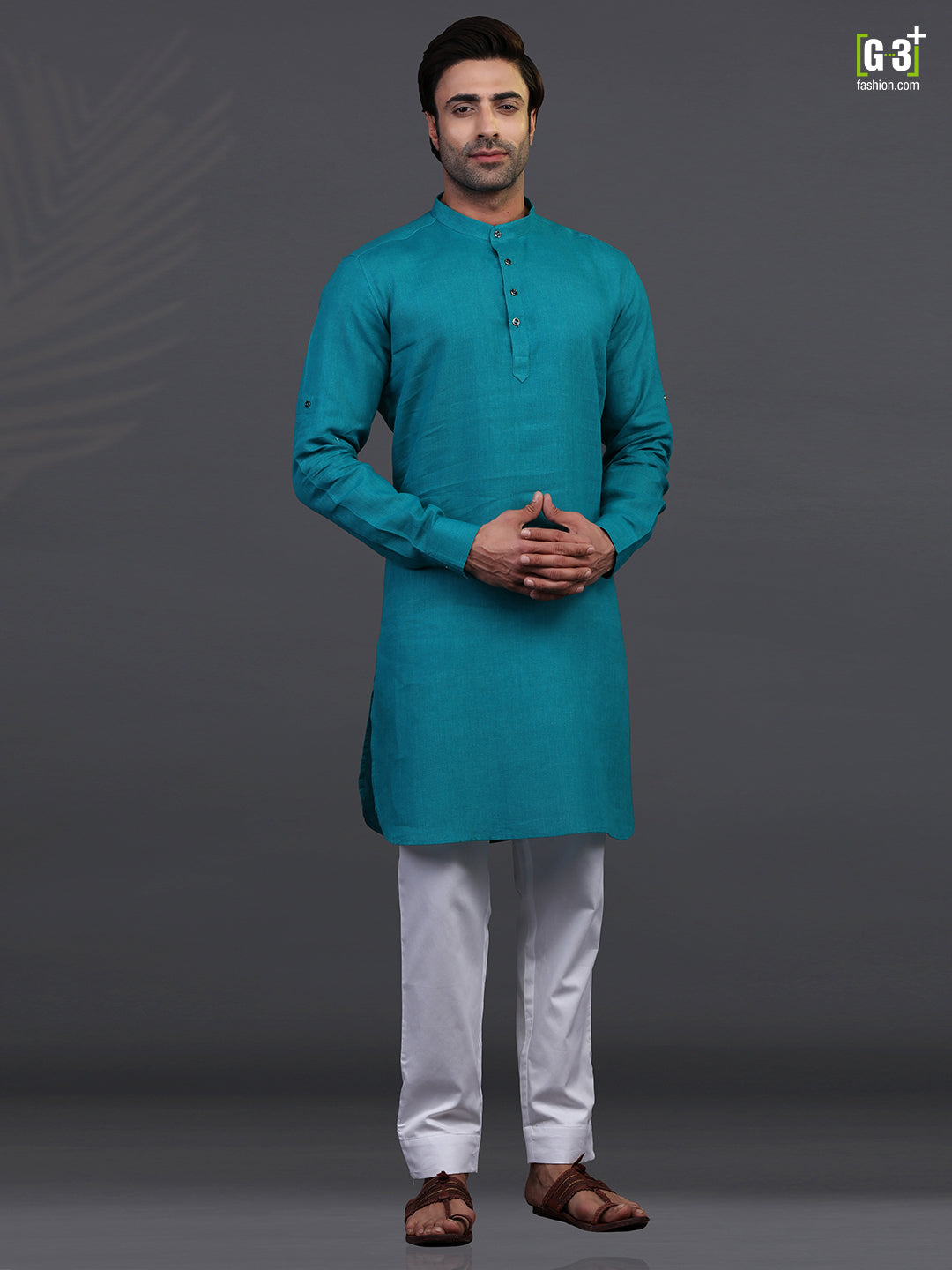 Rama green linen festive wear kurta suit