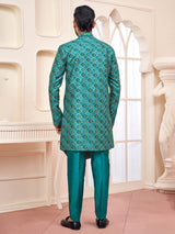 Rama green printed indo western for wedding look