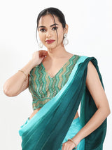 Rama green silk V neck ready made blouse