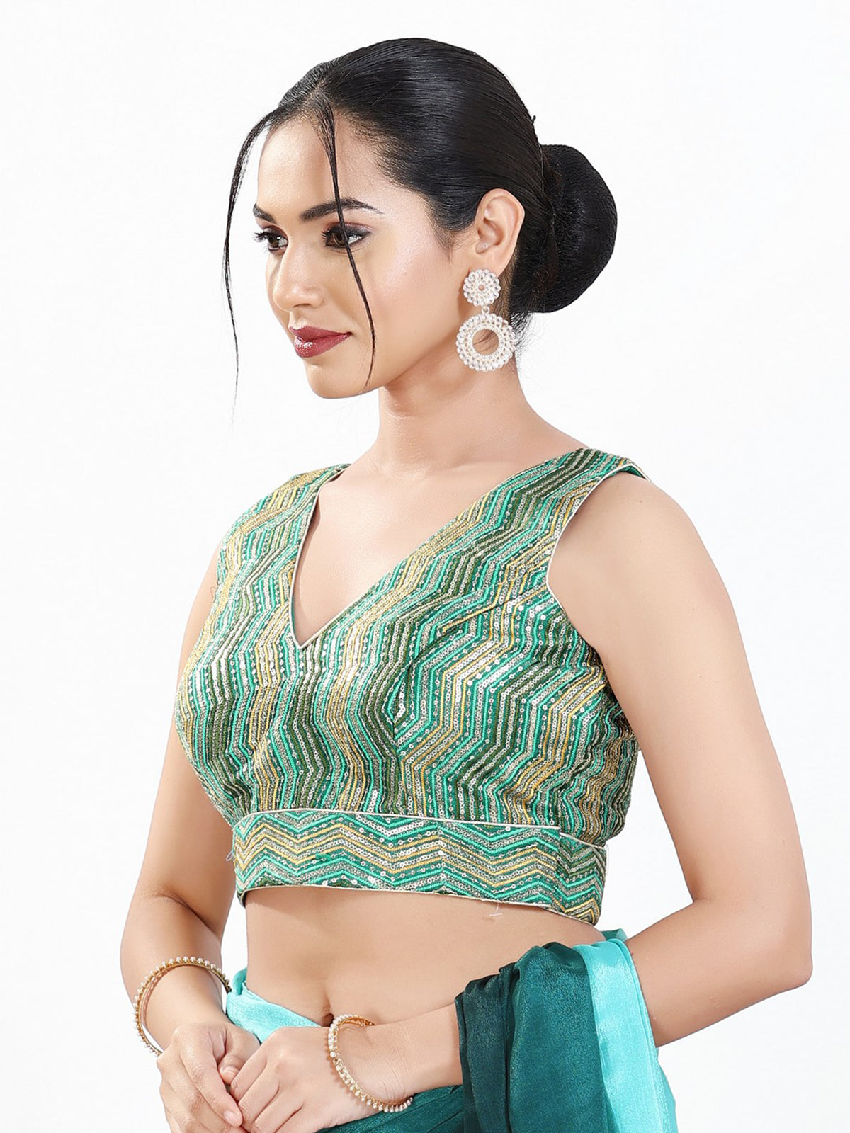 Rama green silk V neck ready made blouse