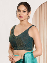 Rama green tissue silk sweetheart neck blouse