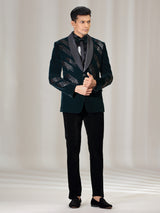 Rama green velvet coat suit with reception wear