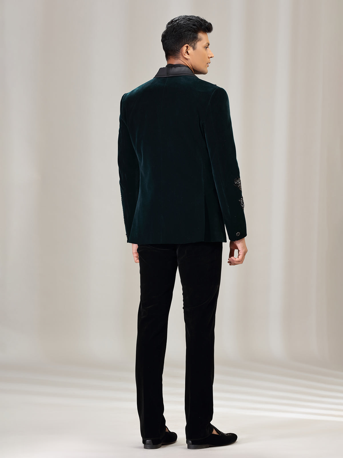 Rama green velvet coat suit with reception wear