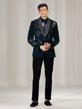 Rama green velvet coat suit with reception wear