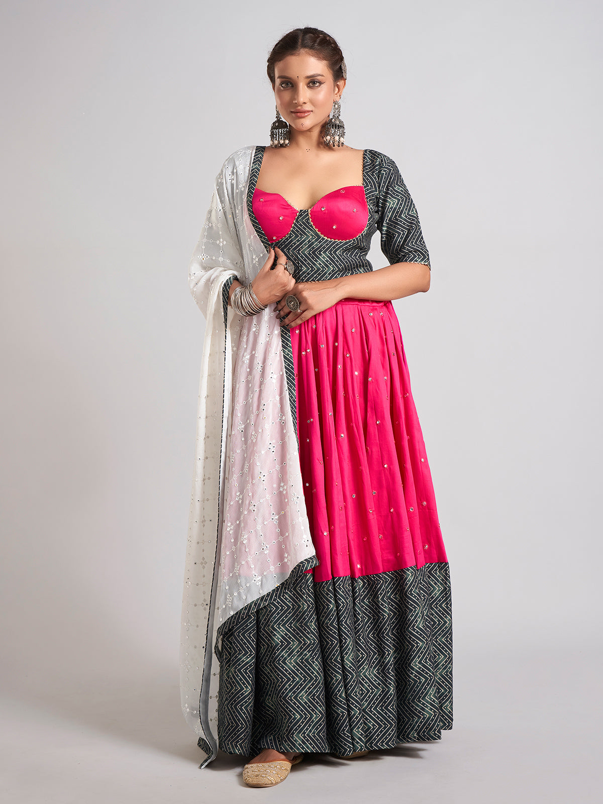 Rani and black silk navratri chaniya choli