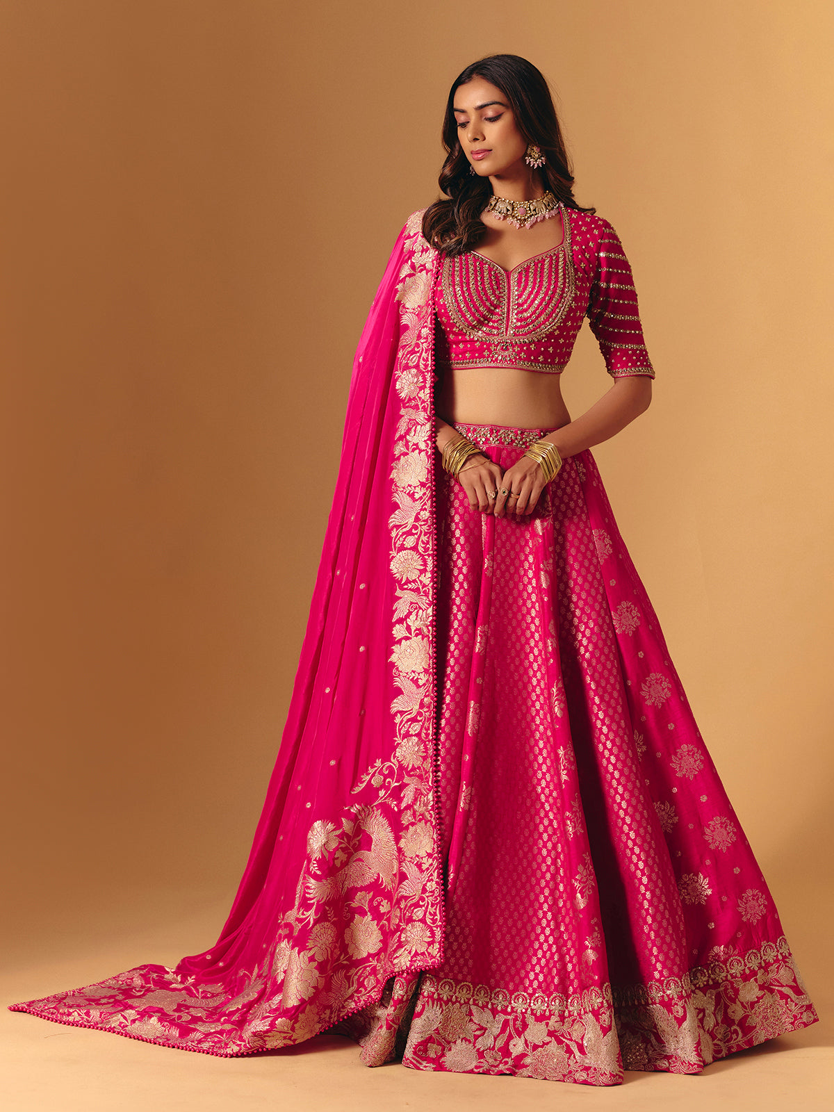 Rani pink banarasi silk embellished lehenga choli
