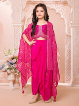 Rani pink designer satin silk indo western suit