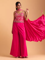 Rani pink satin silk palazzo suit with dupatta