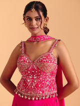 Rani pink satin silk palazzo suit with dupatta