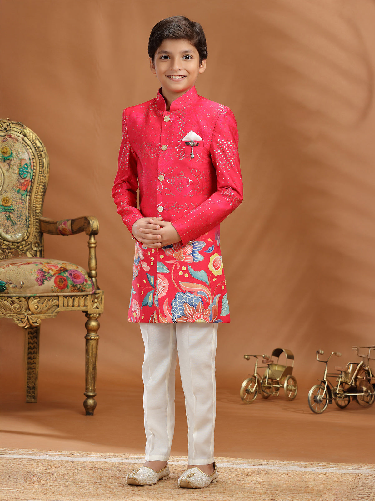 Rani pink zari silk indo western outfit