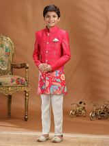 Rani pink zari silk indo western outfit