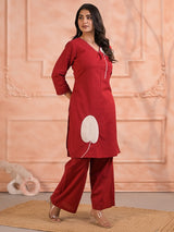 Red cotton silk kurti palazzo set