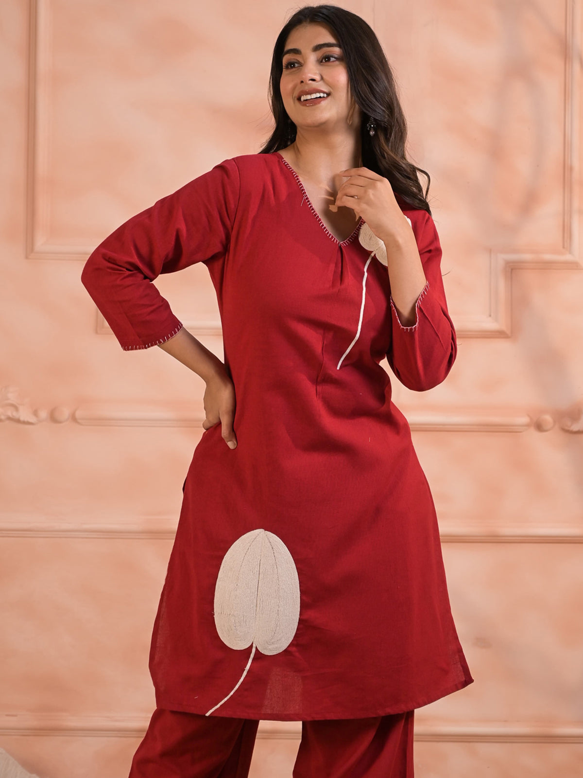 Red cotton silk kurti palazzo set
