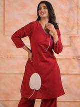 Red cotton silk kurti palazzo set
