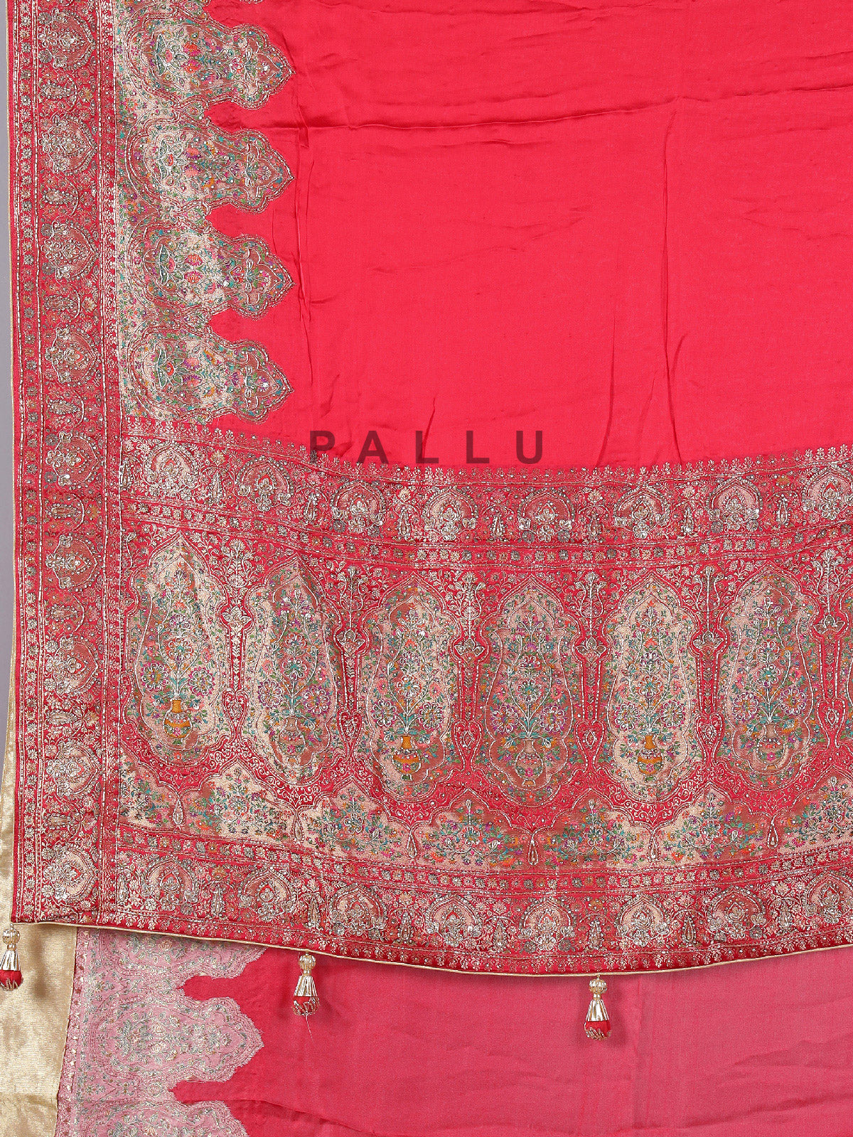 Red dola silk zardosi work wedding saree