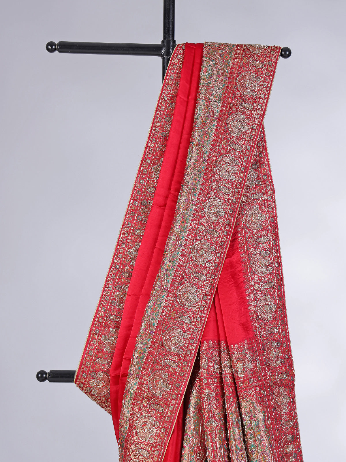 Red dola silk zardosi work wedding saree