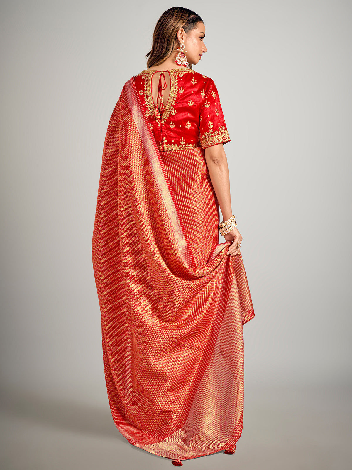 Red dola silk zari weaving saree