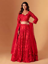 Red net embroidered lehenga choli for wedding wear